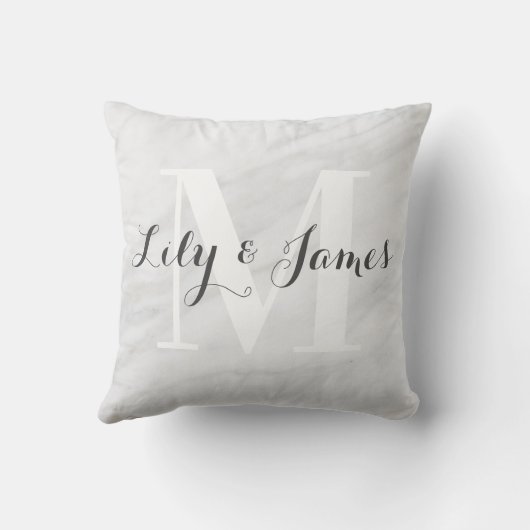 Coussin Nom du monogramme Marbre gris blanc Mariage Keepsa (Verso)