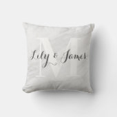 Coussin Nom du monogramme Marbre gris blanc Mariage Keepsa (Recto)