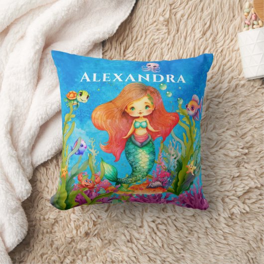 Coussin Nom du monogramme mignon Sirène côtière (Couverture)
