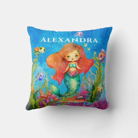 Coussin Nom du monogramme mignon Sirène côtière (Verso)