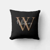 Coussin Nom du monogramme moderne de script noir et or (Recto)