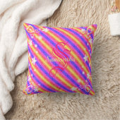 Coussin Nom du monogramme Rainbow Stripe Stars Coeurs Girl (Couverture)