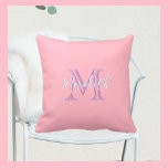 Coussin Nom du monogramme rose et lavande multicolore<br><div class="desc">Ce design élégant et sophistiqué présente des lettres multicolores uniques pour le Monogramme et le Prénom. Les couleurs sont douces et douces comme une fleur. Pour toute question de conception ou demande spéciale,  envoyez un courriel à charmdesignstudio@rcn.com et nous serons heureux de vous aider.</div>