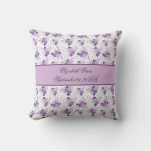 Coussin Nom du monogramme Statistiques de naissance Purple