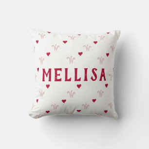 Coussin Nom du Motif du coeur rose mignon