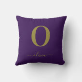 Coussin Nom Du Script Monogramme Personnalisé Purple Et Or (Verso)