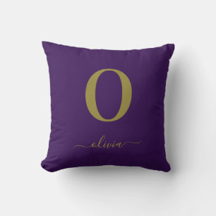 Coussin Nom Du Script Monogramme Personnalisé Purple Et Or