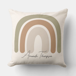 Coussin Nom du script rose arc-en-ciel monogrammé pastel m