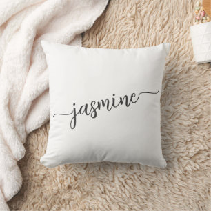 Coussin Nom en monogramme blanc minimal féministe et scrip