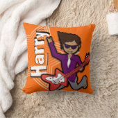 Coussin Nom enfant rockstar guitare garçon orange & gris c (Couverture)