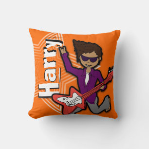 Coussin Nom enfant rockstar guitare garçon orange & gris c