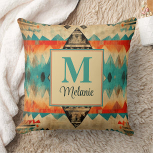 Coussin Nom et monogramme du Motif Folk Grunge