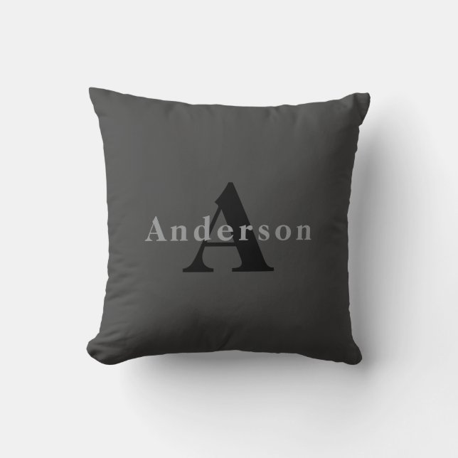 Coussin Nom et monogramme | Gris foncé (Recto)