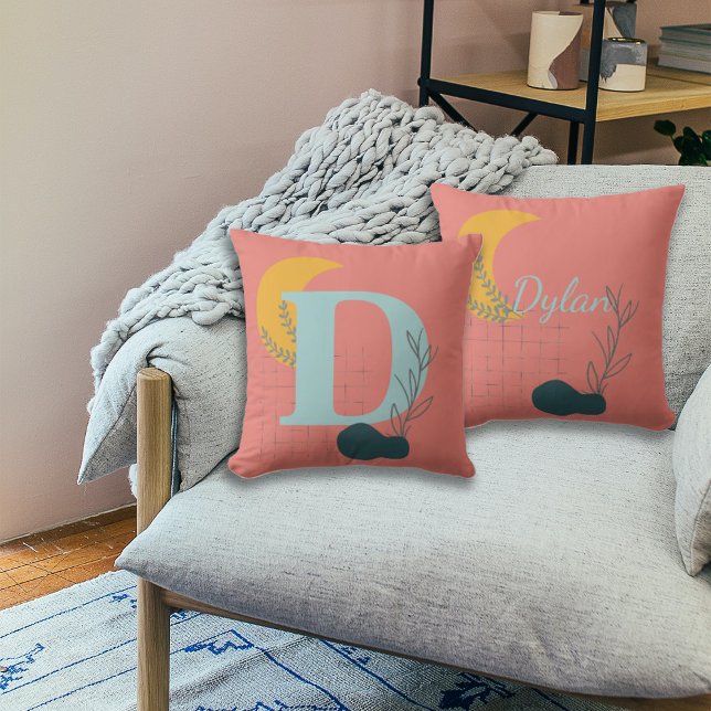 Coussin Nom et monogramme personnalisés du style Boho (Créateur téléchargé)