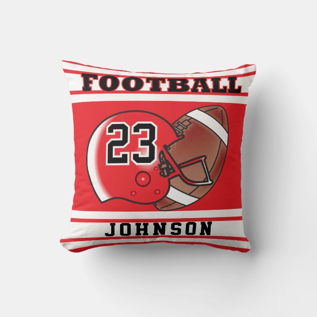 Coussin Nom et nombre rouges et blancs du football | (Recto)