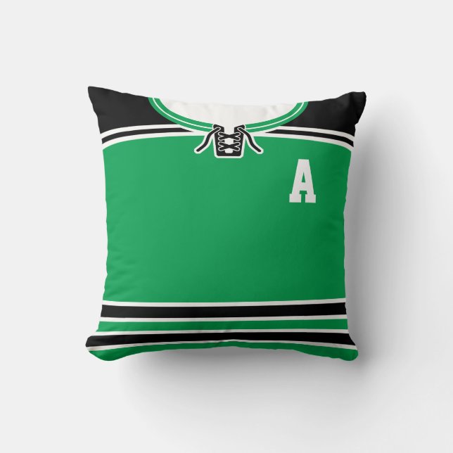 Coussin Nom et numéro Green Personnalisable Hockey Jersey (Recto)