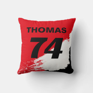 Coussin Nom et numéro réversibles rouges inspirés de la co