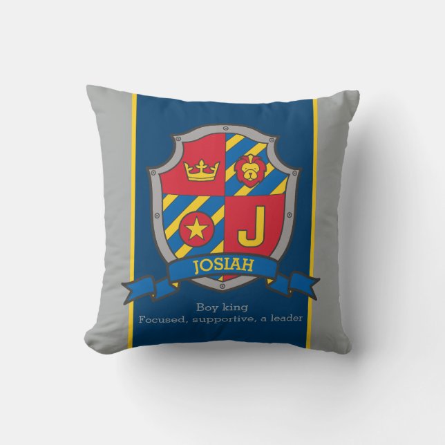 Coussin Nom et signification de la crête J Josiah garçons  (Recto)