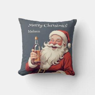 Coussin Nom et texte personnalisés Drôle Drunk Père Noël