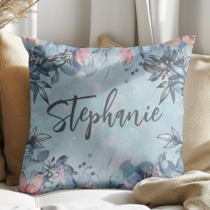 Coussin Nom floral bleu botanique