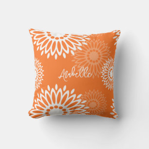 Coussin Nom floral géométrique minimaliste Orange Mandala