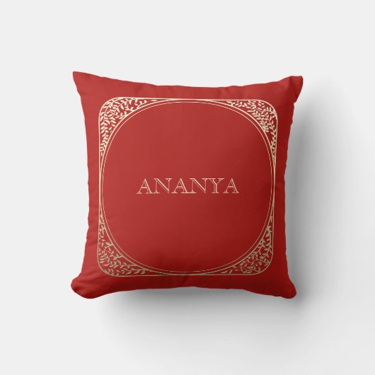 Coussin Nom floral rouge Annaprashan (Recto)