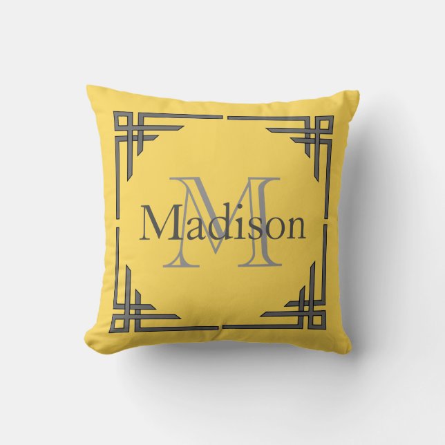 Coussin Nom géométrique gris jaune de monogramme de (Recto)