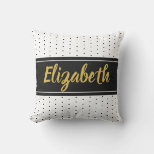 Coussin Nom Gold personnalisé avec Pois noir et blanc