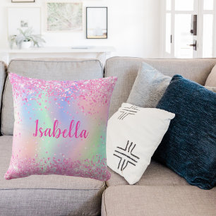 Coussin Nom holographique rose violet