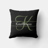 Coussin Nom initial de monogramme script noir vert blanc  (Verso)