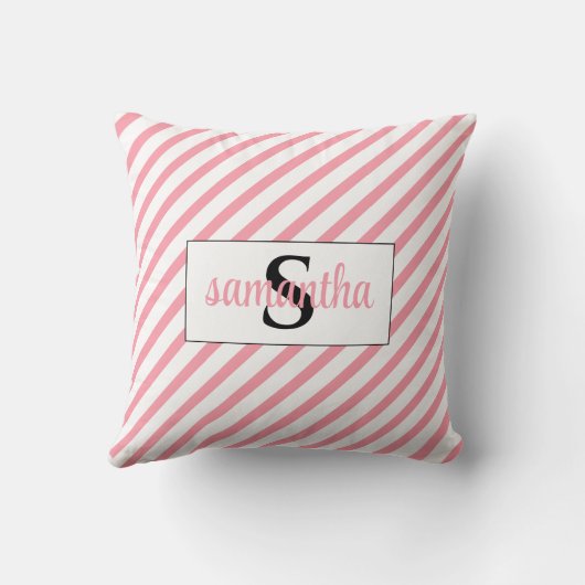Coussin Nom initial du monogramme rose et blanc (Verso)