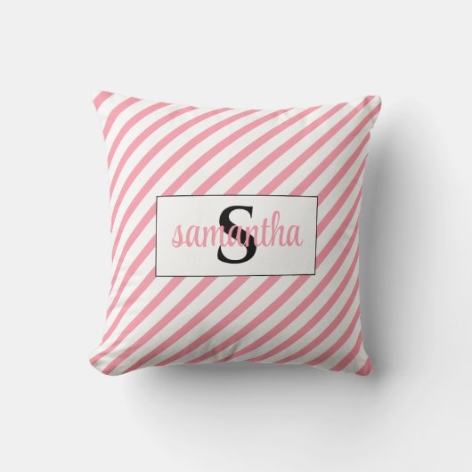 Coussin Nom initial du monogramme rose et blanc (Recto)