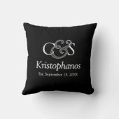 Coussin Nom Initiales Écriture Élégante Cadeau de Mariage (Verso)