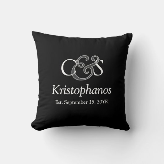 Coussin Nom Initiales Écriture Élégante Cadeau de Mariage (Recto)