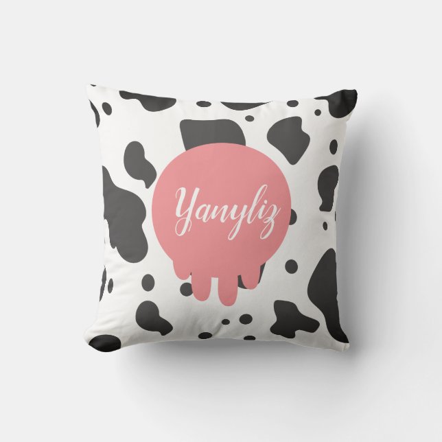 Coussin Nom Monogrammé avec Impression de Vache Cool (Recto)
