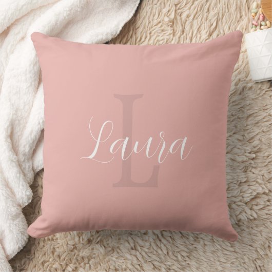 Coussin Nom monogramme blanc rose moderne script girly (Couverture)