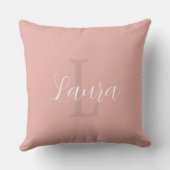 Coussin Nom monogramme blanc rose moderne script girly (Verso)