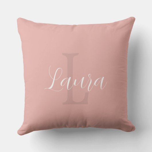 Coussin Nom monogramme blanc rose moderne script girly (Verso)