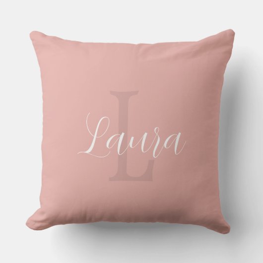 Coussin Nom monogramme blanc rose moderne script girly (Recto)