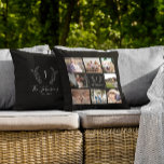 Coussin Nom monogramme de famille multi photo collage pers<br><div class="desc">Créez votre propre monogramme familial personnalisé,  votre nom et votre année d'existence avec 8 photo-collage en grille faisant un élégant oreiller à lancer noir et blanc style rustique maison de ferme.         Un cadeau de conservation pour Noël,  mariage,  anniversaire de famille ou Thanksgiving.</div>