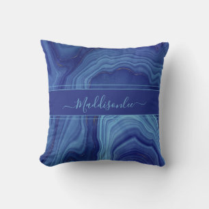 Coussin Nom monogramme en marbre bleu Agate