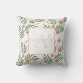 Coussin Nom monogramme Floral rose vert pastel Motif (Recto)