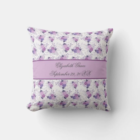 Coussin Nom monogrammé Statistiques de naissance Floral ro (Recto)