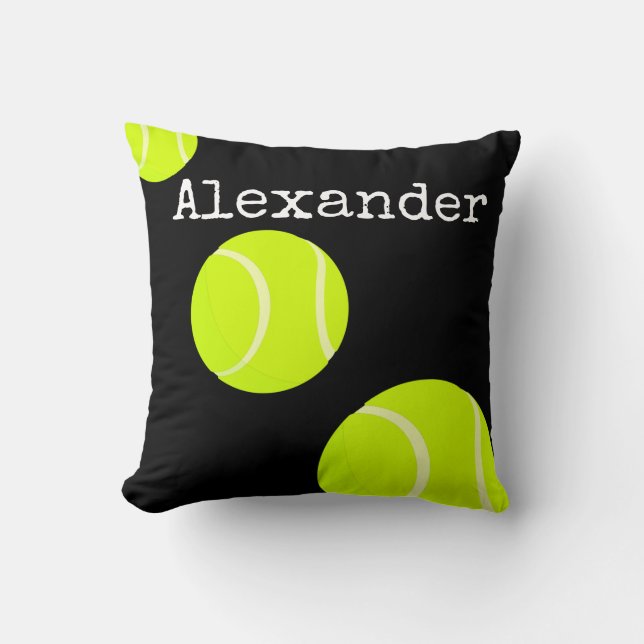 Coussin Nom monogramme Tennis Ball Noir (Recto)