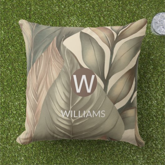 Coussin Nom Monogramme Tropical (Herbe)
