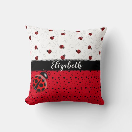 Coussin Nom noir rouge de scarabées de Ladybird d'insecte (Recto)