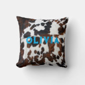 Coussin Nom Patchwork Cowhide Imprimer Western Rustic Blue (Recto)