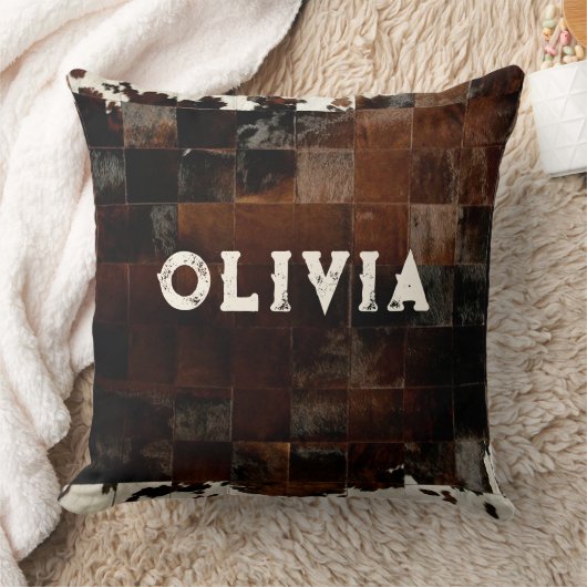 Coussin Nom Patchwork Cowhide Imprimer Western Rustic Farm (Couverture)