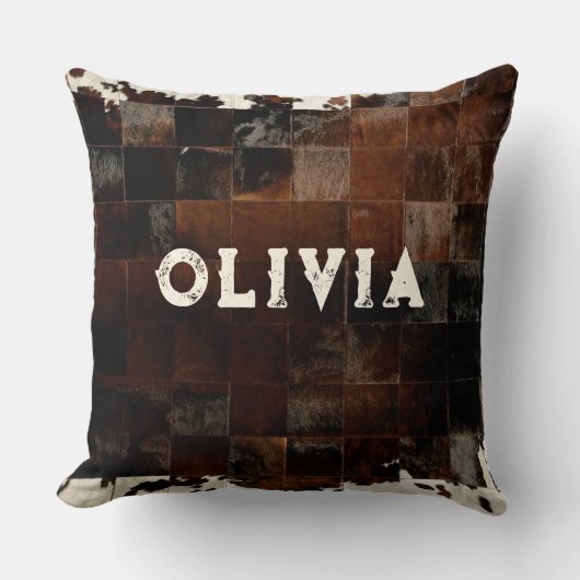 Coussin Nom Patchwork Cowhide Imprimer Western Rustic Farm (Recto)