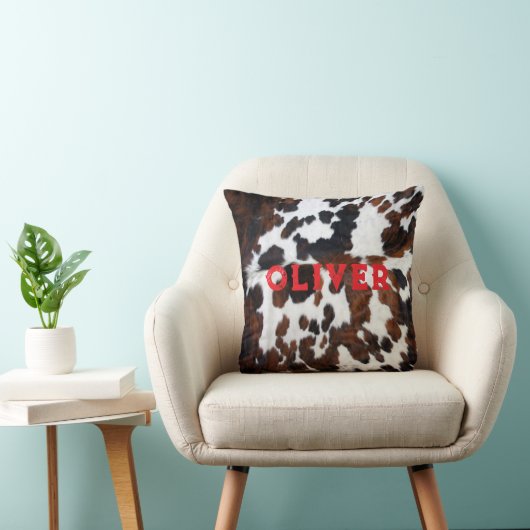 Coussin Nom Patchwork Cowhide Imprimer Western Rustic Red (Chaise)